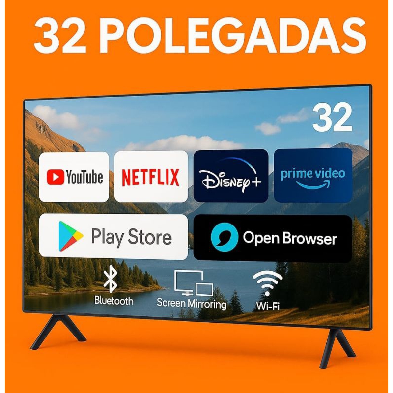 TV Smart LED 32 Wi-Fi Android 14, bluetooth, espelhamento