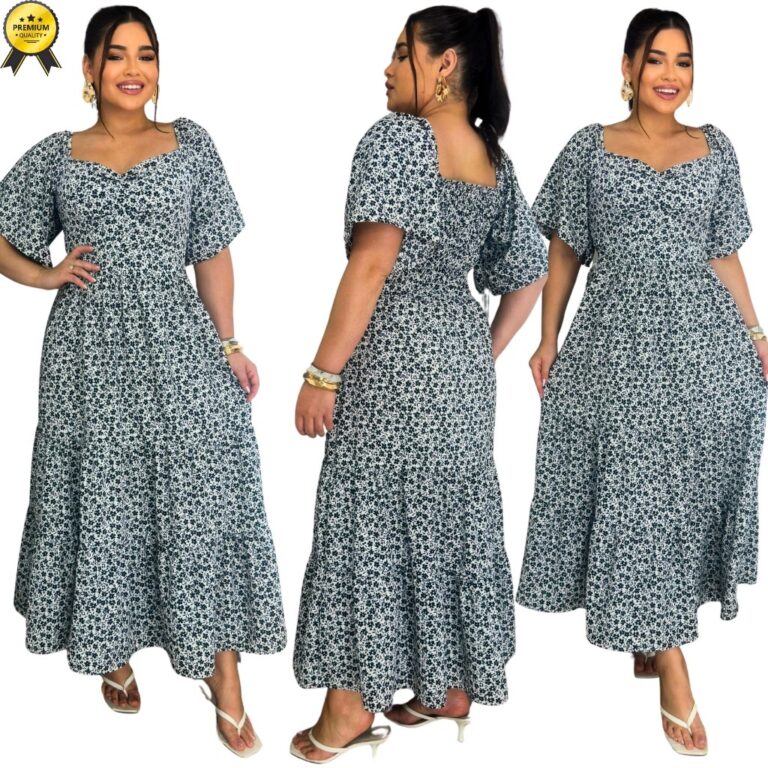 Vestido Longo Plus Size Feminino com Bojo, Manga F