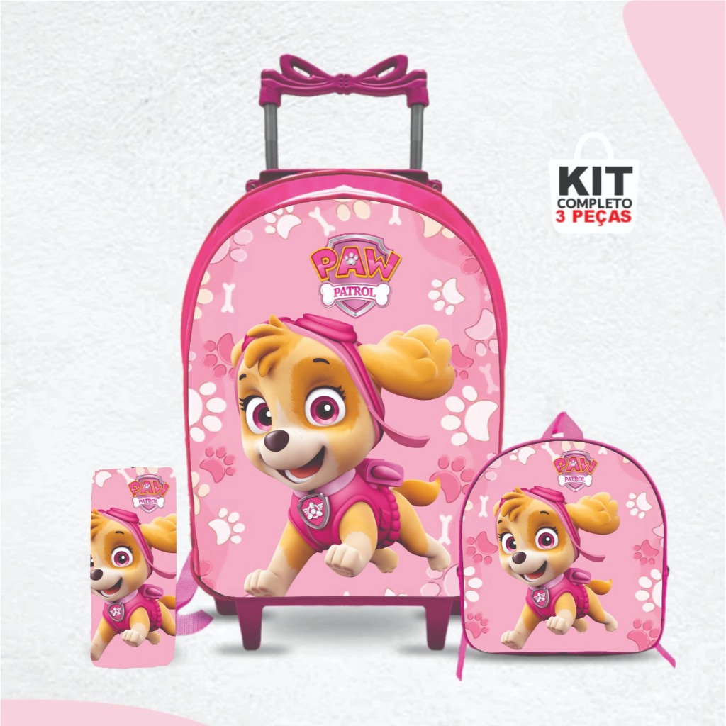 Kit mochila escolar Skye patrulha canina com lancheira e Estojo – com Rodinhas – Menina-Feminino