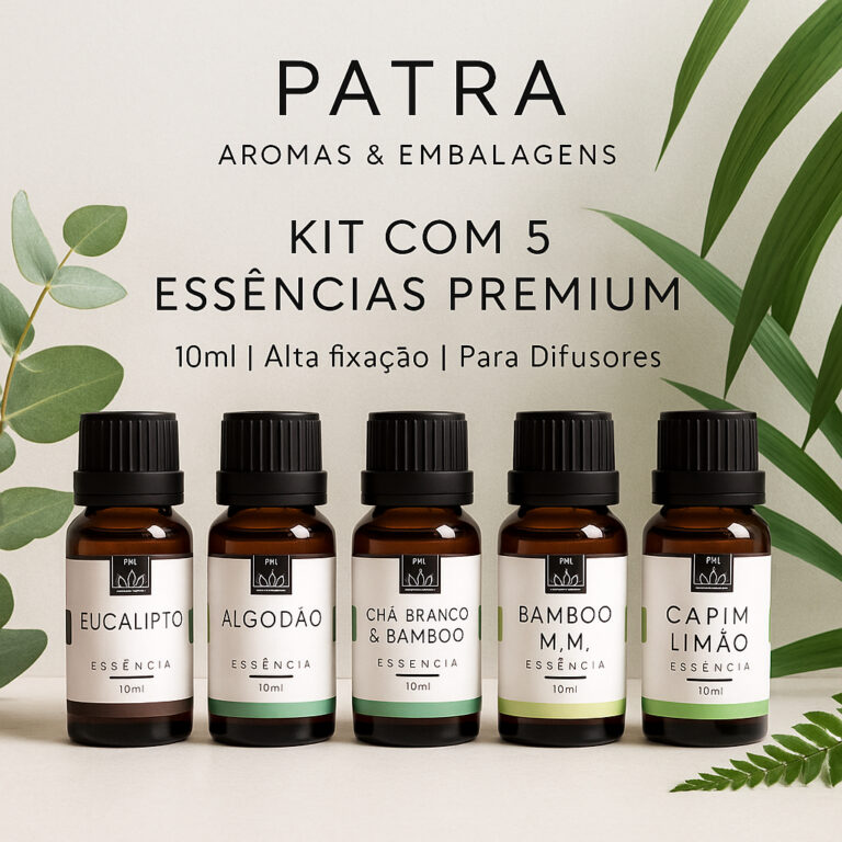 Kit 5 Essências PATRA Aromas E Embalagens para ar