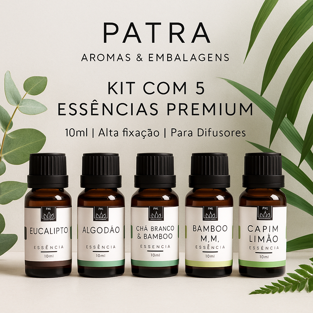 Kit 5 Essências PATRA Aromas E Embalagens para aromatizador difusor elétrico para Ambientes 10ml