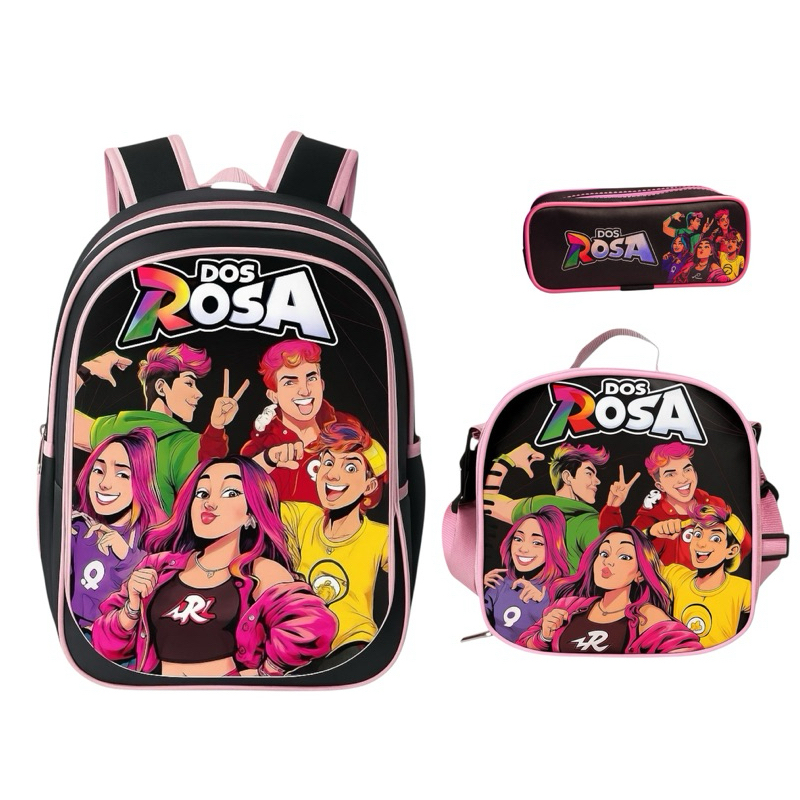 Mochila Infatil Emily Vick Os Rosas Lancheira Térmica + estojo Mochila forro interno