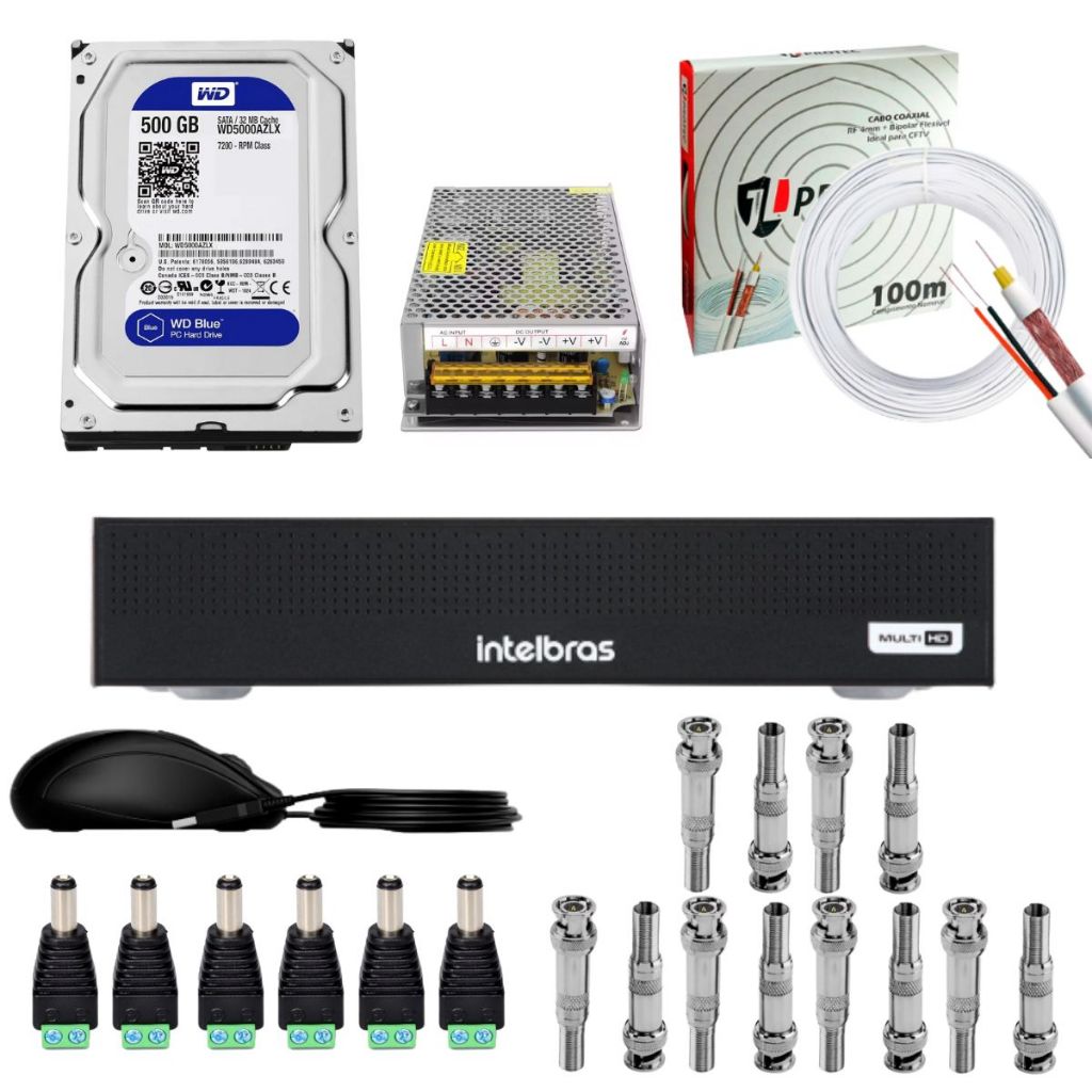 DVR INTELBRAS 1208C 8 CANAIS + 500GB + ITENS DE INSTALAÇÃO PARA 6 CÂMERAS CFTV