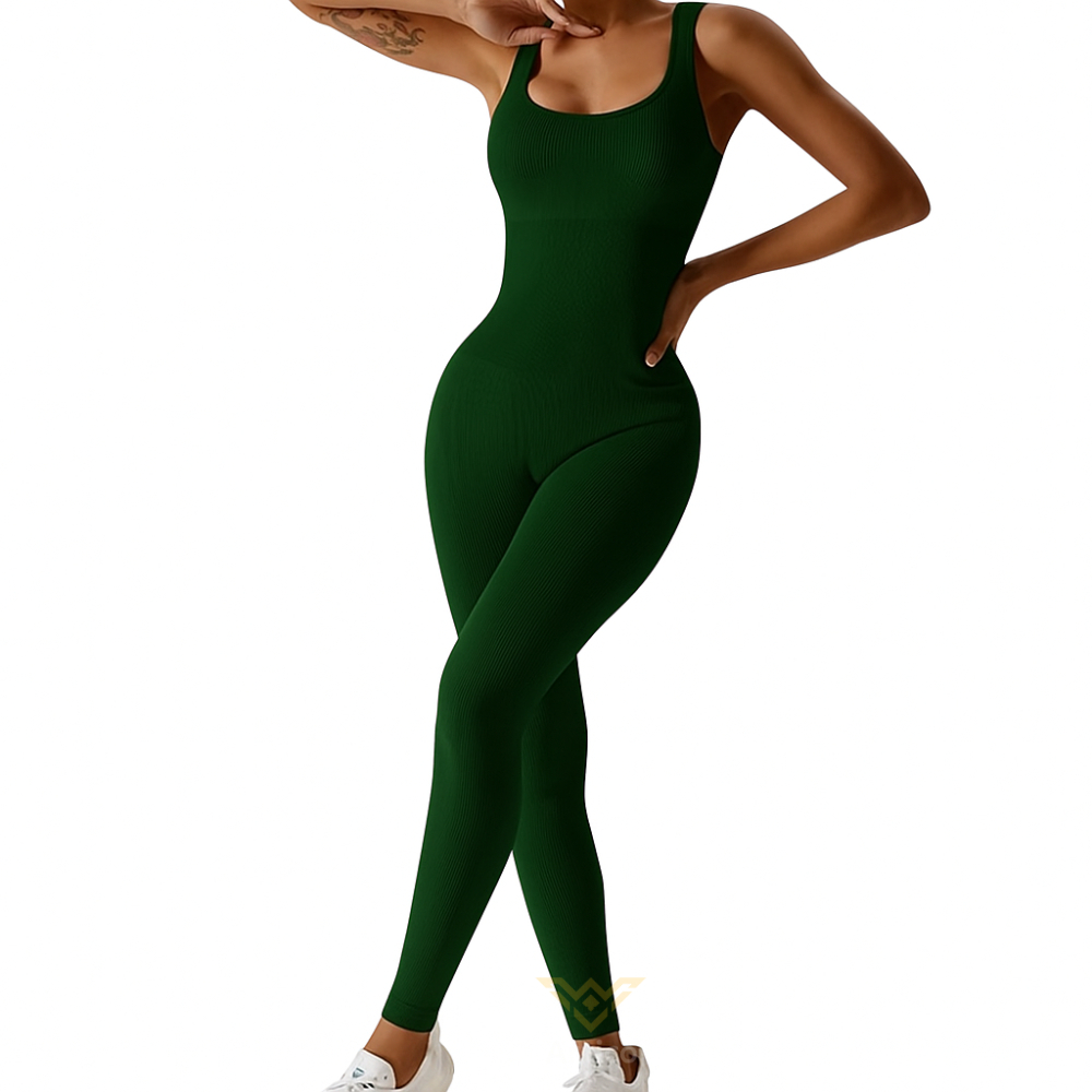 Macacão Longo Feminino Fitness Canelado Premium Academia Com Bojo Zero Transparencia