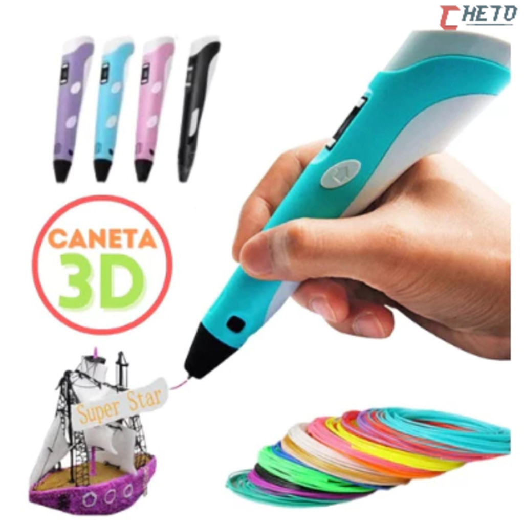 Caneta 3D Impressora Manual Infantil e Adulto Com Filamentos DIY Filamento Plastico Seguro Para Cria
