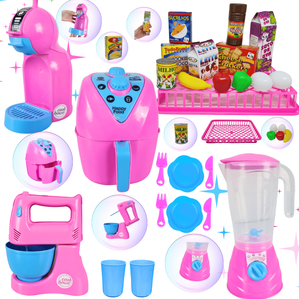 Kit Cozinha Infantil 25pcs Brinquedo Eletrodomésticos Comidinhas Acessórios