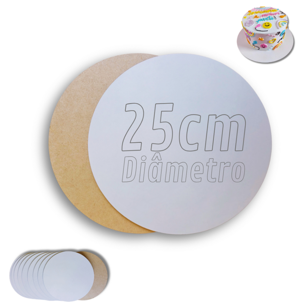 Kit 10 Cake Board 25cm Tabuleiro Bolo Em Mdf 3mm Redondo