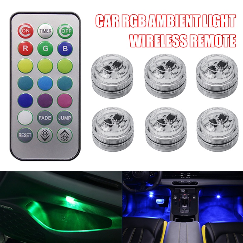 Lâmpada LED Sem Fio Adesiva Para O Interior Do Carro Com Controle Remoto Da Luz Ambiente Decoração A