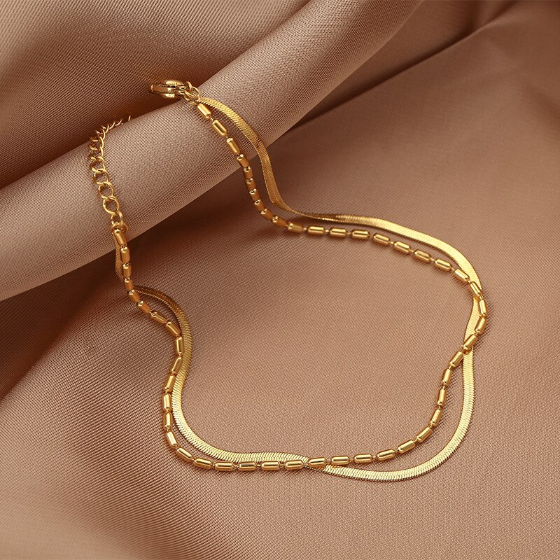 Tornozeleira feminina dupla aço inoxidável banhado ouro 18k resistente durável