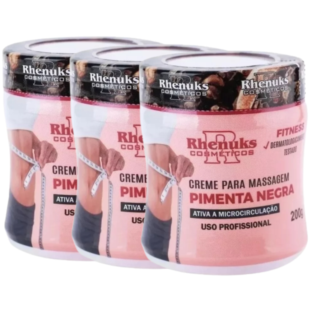 Kit 3 Gel Pimenta Negra 200g – Massageador, Redutor de Medidas e Celulites