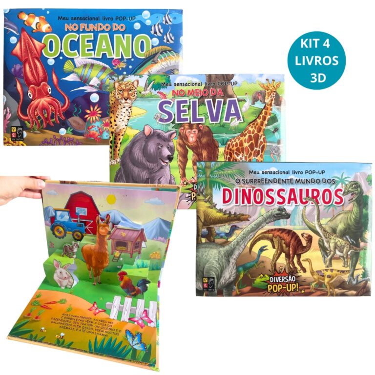 Kit Livro Infantil 3D Interativo Livro Pop Up Anim