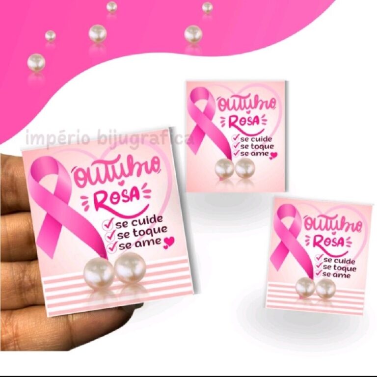 50 Pares de Brinco pérola com tag de outubro Rosa