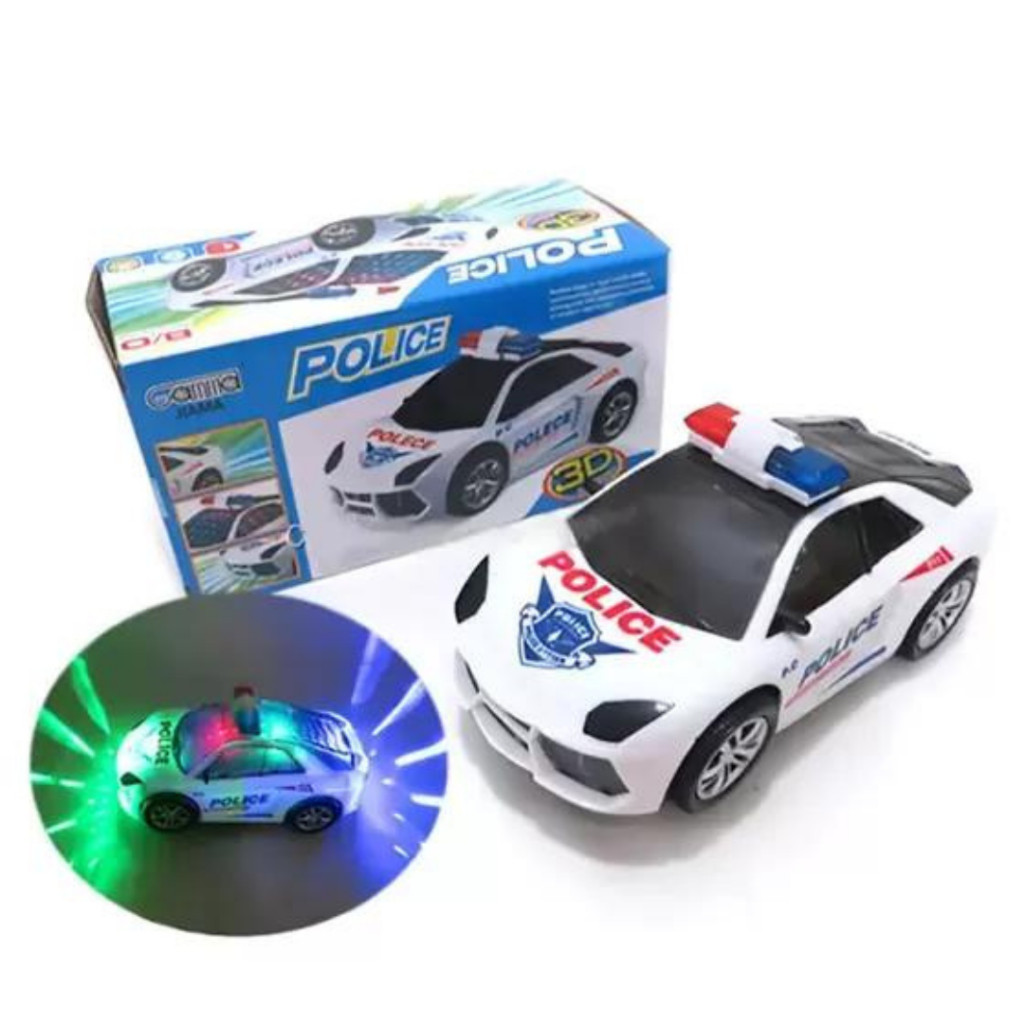 Carrinho Policia Infantil Menino Bate Volta Som Luz 3d E Movimento 360°