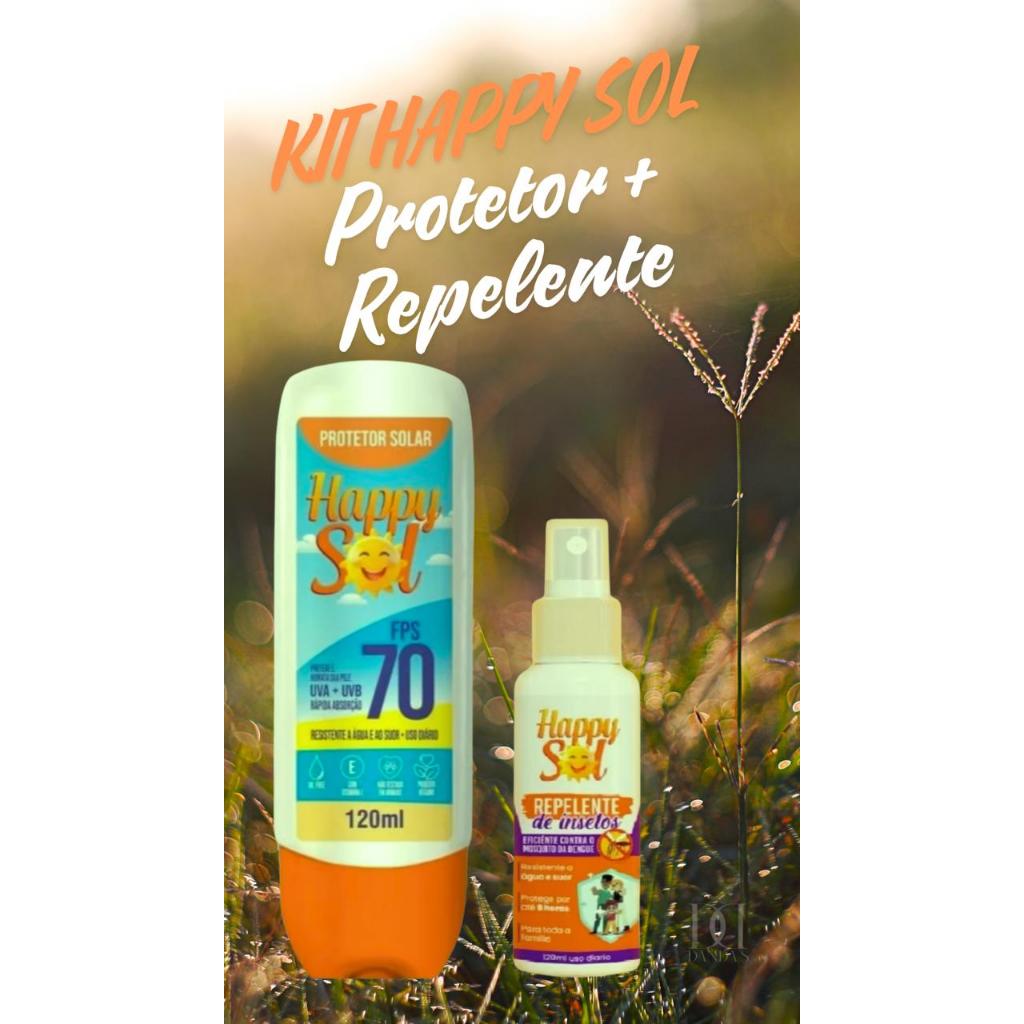 Protetor Solar HAPPY SOL 70 FPS 150ml + Spray Repelente de insetos Happy Sol 120ml