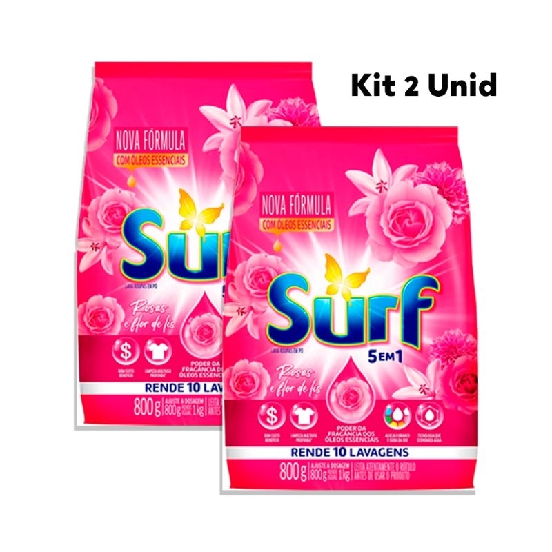 Sabão em Pó Surf Flor de Lis Lava Roupas Surf Kit com 2 uni de 800g