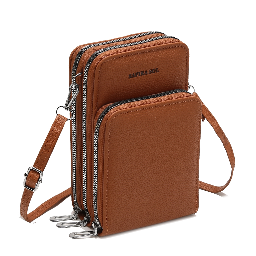 Bolsa transversal feminina moda feminina trabalho social porta celular com 3 divisorias Ziper Prata