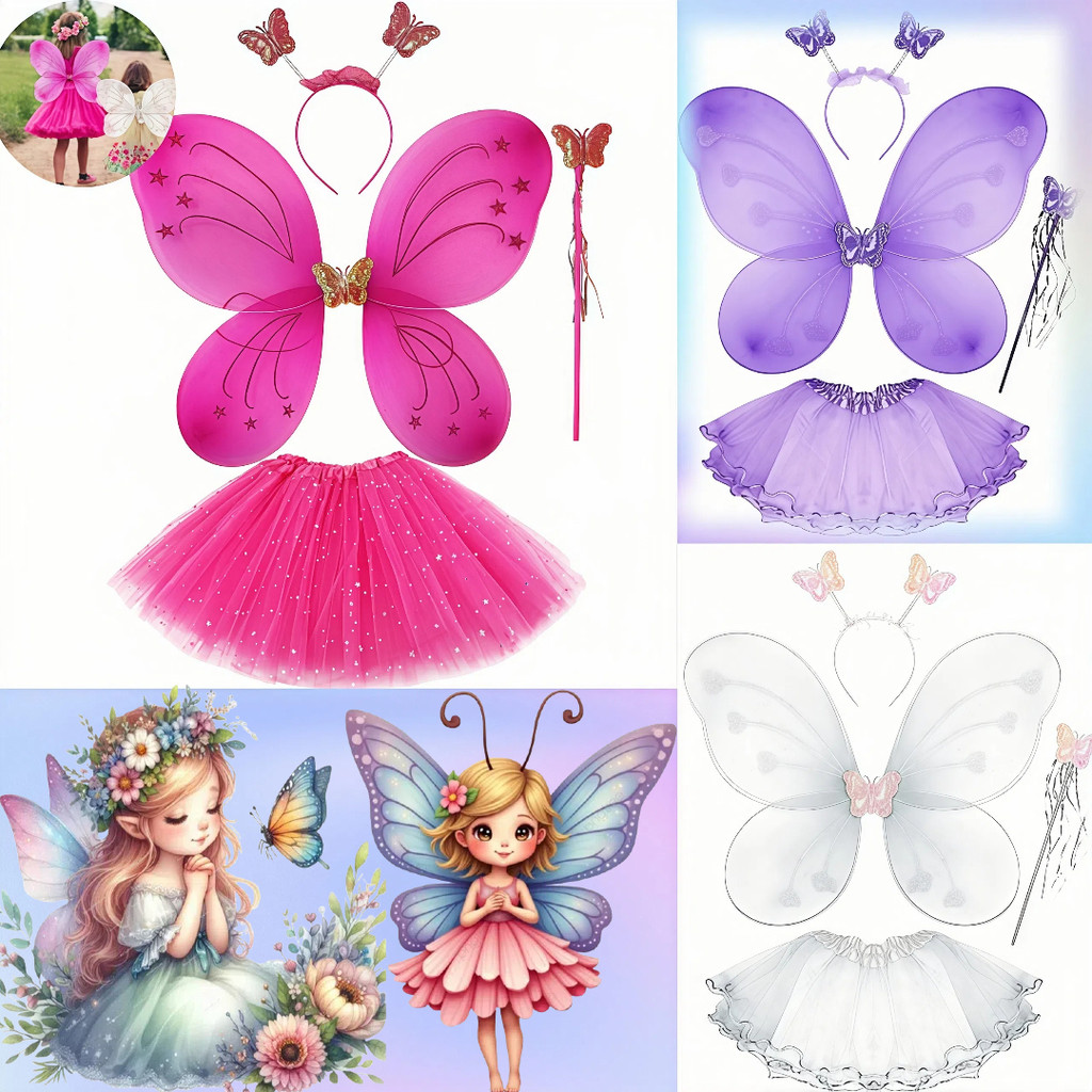 Kit Fantasia Asa COSPLAY De Borboleta Fada Varinha E Tiara Carnaval