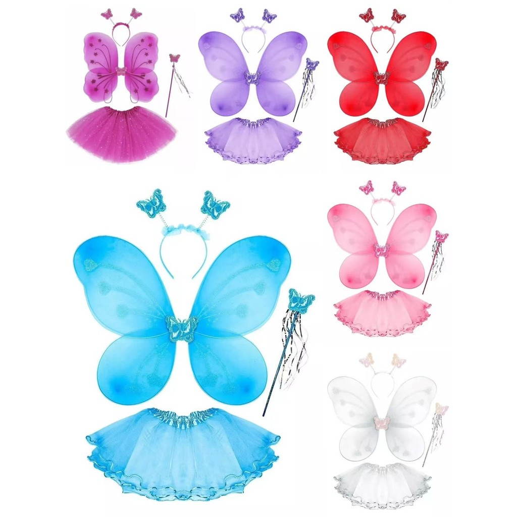 Kit Fantasia Borboleta Fada Saia + Tiara + Asa + Varinha/ Carnaval – TAMANHO UNICO INFANTIL