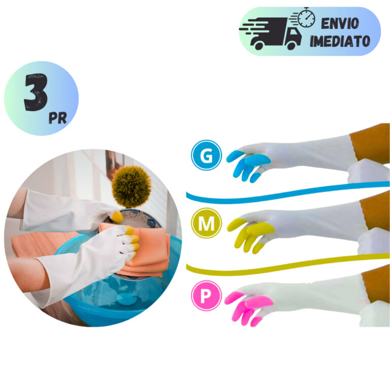 KIT 10 LUVA LATEX MULTIUSO FORRADA ANTIDERRAPANTE 