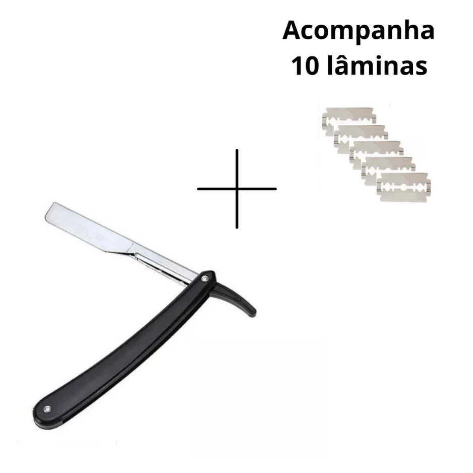 Navalha Profissional + 10 Lâminas Barbeiro Aço Inox Acabamento Navalhete