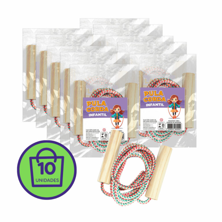 Kit 10 Pula Corda Infantil 1,8m Cabo de Madeira pr