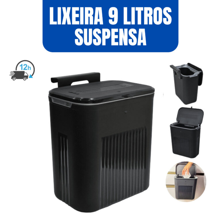 Lixeira Suspensa Com Tampa 9 Litros Suporte De Ade