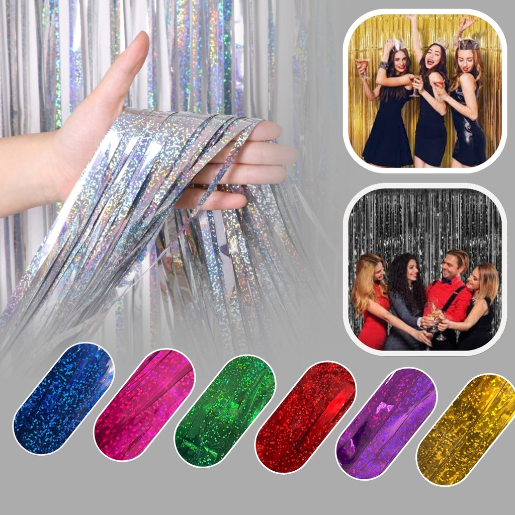 Cortina Metalizada Franja Metálica 2x1m Kit 1/2/3/4/5 Para Decoração De Festa Cores Holografico