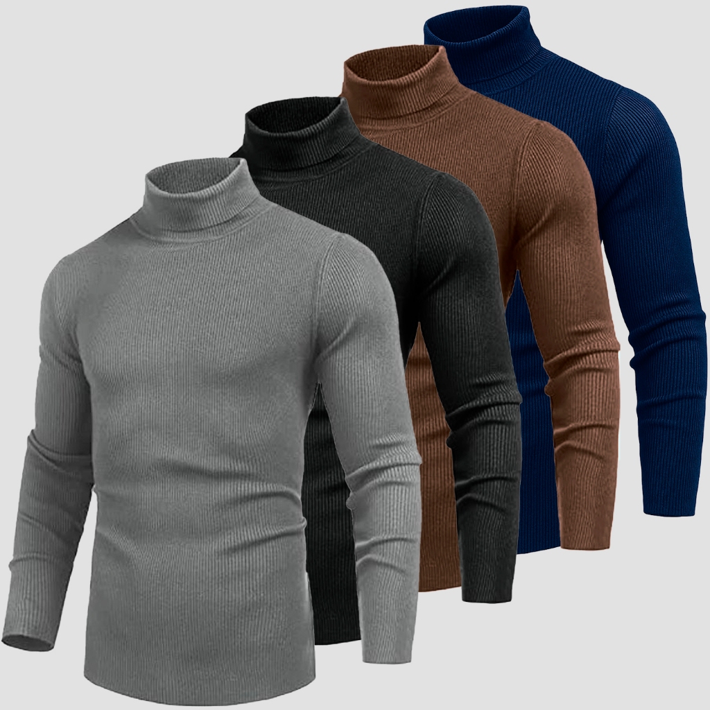 Kit 4 Blusa Cacharrel Sueter Masculina Canelada Gola Alta