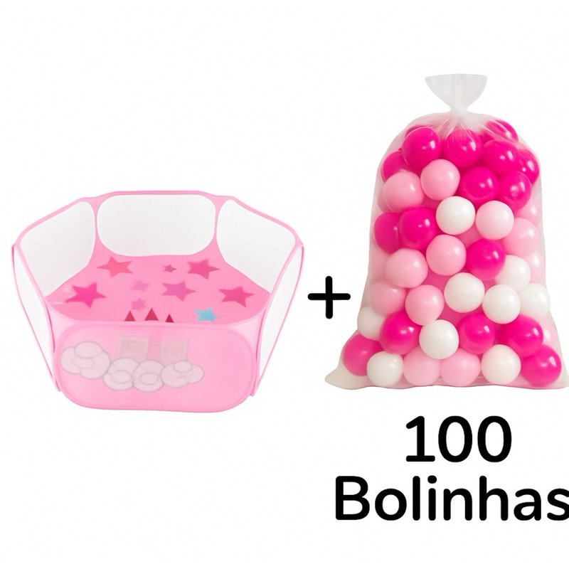 Piscina Infantil de Bolinhas Cercadinho Estampada Dobrável Menina com Bolinhas ROSA + Bolsinha