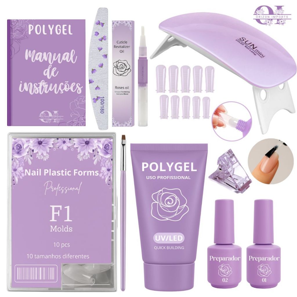 KIT UNHA POLYGEL CABINE SUN + POLYGEL + MOLDE F1 KIT FAÇA VOCE MESMO
