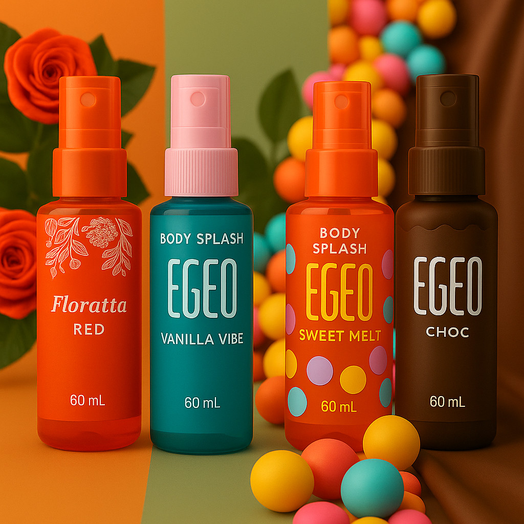 Kit 4 Body Splash Egeo Fragancias refrescantes Vanilla e Melancia + Flora Red + Choc (60 ml cada)