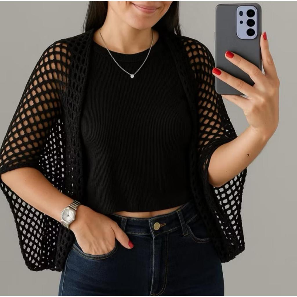 CAPA TRICOT COLETE PONCHO VAZADO INVERNO VERÃO PLUS SIZE