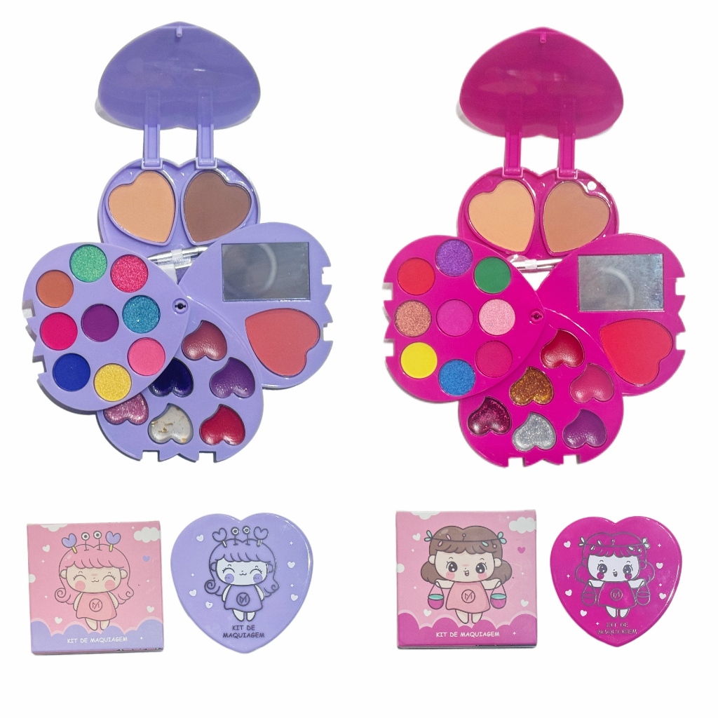 Kit de Maquiagem Infantil My Life MY8142 Coração Seguro para Menina | Sombras Blush Batom Contorno