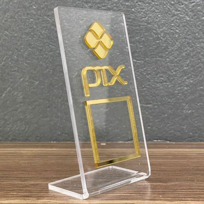 Placa Pix Display em Acrílico Mesa Balcão QR Cod