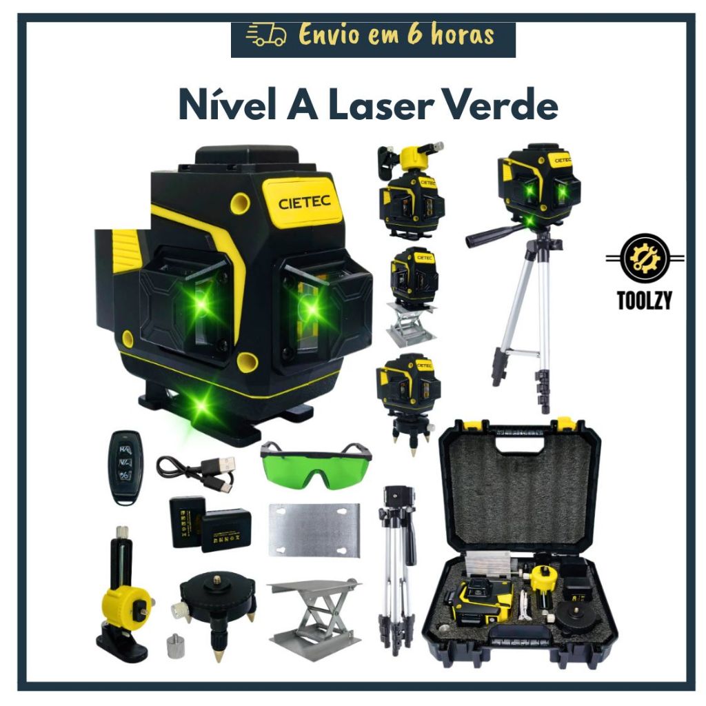 Nível A Laser Verde 02/12/16 Linhas Esquadro Suporte Tripé Recarregavel Profissional Prumo Autonivel