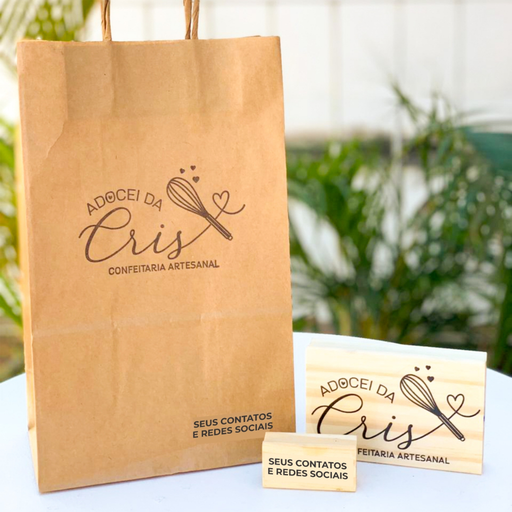 Carimbo Personalizado Logomarca Artesanal Vários Tamanhos Logo para Sacola Kraft Tag Envelope Tecido