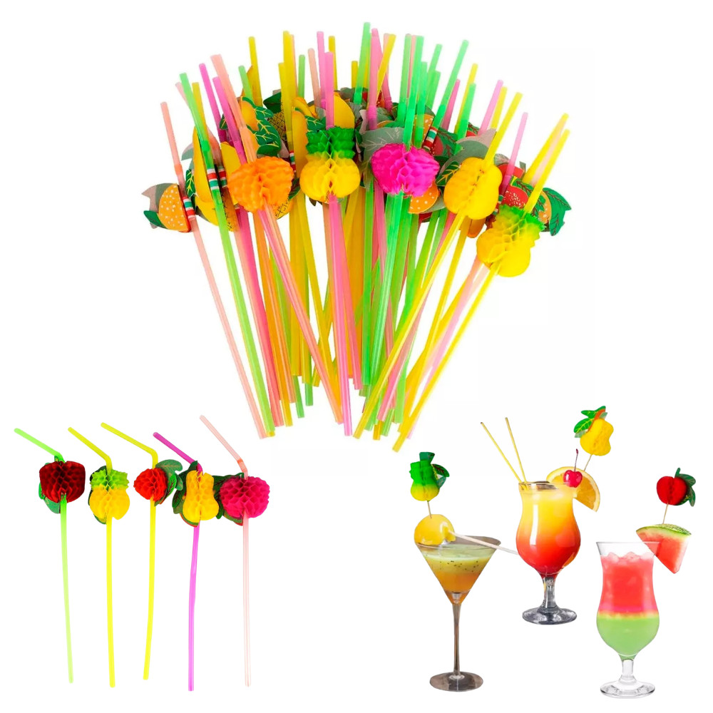 Canudos Frutas Tropicais Coloridos p/ Drink e Bebidas