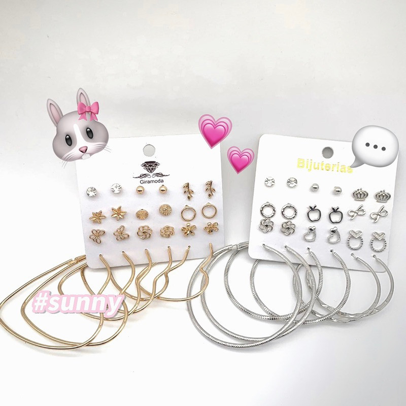 Kit 12 pares de brincos com argolas prata e dourada
