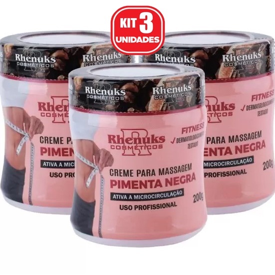 Kit 3 Gel Massageador Pimenta Negra Reduz Estrias,