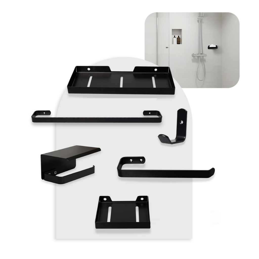 Kit De Acessórios Para Banheiro Preto Fosco em Alumínio