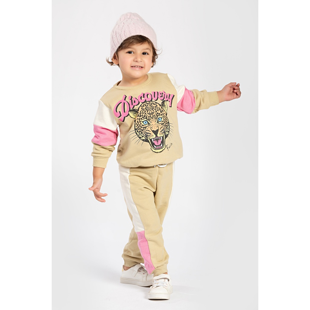 Conjunto Moletom Peluciado Infantil Feminino Oncinha – Bege