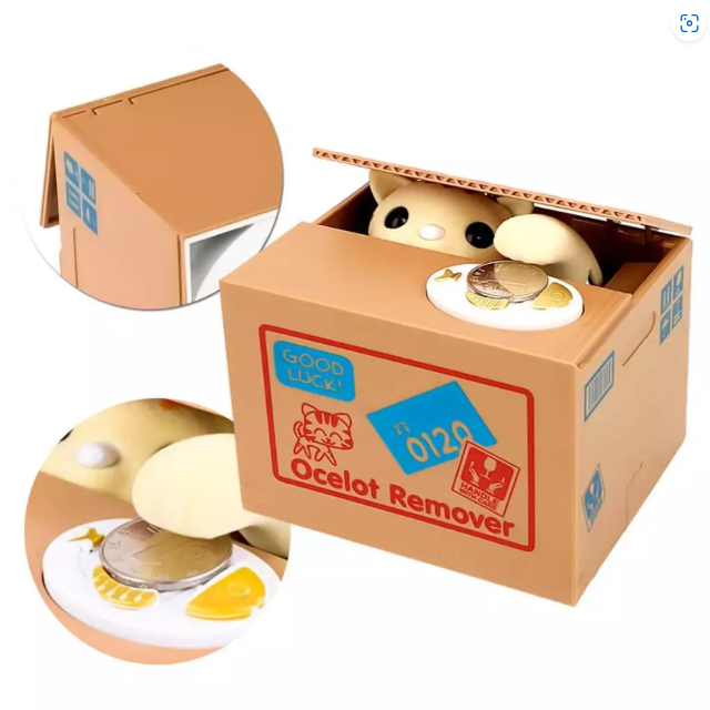 Cofre Gatinho Que Puxa E Rouba Moeda Da Caixa Pega