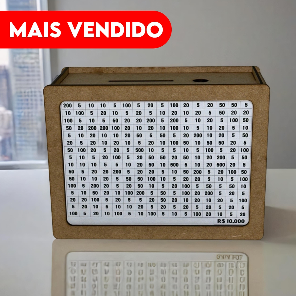 Cofre Desafio 1000 5000 10000 Caixa Dinheiro De Madeira Método Japonês Poupança Mdf – Envio imediato