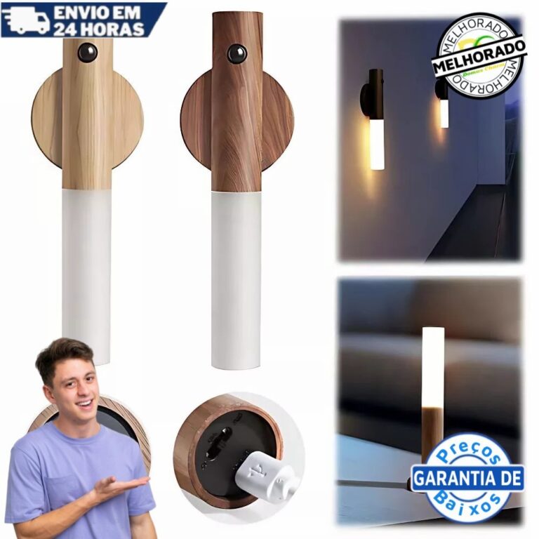 KIT 2 Luz Noturna LED Magnética Madeira Recarreg�