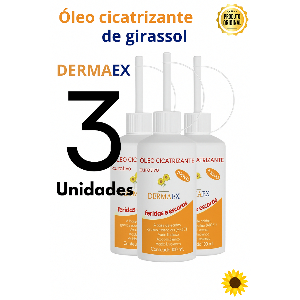 KIT 3 Óleo Cicatrizante Dermaex Age Feridas E Escaras Dersani Óleo De Girassol 100ml Dermaex