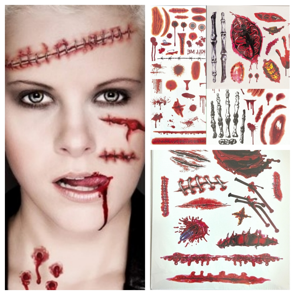 Tatuagem Temporária de Halloween | Efeitos de Feridas Falsas Realistas | Maquiagem de Terror