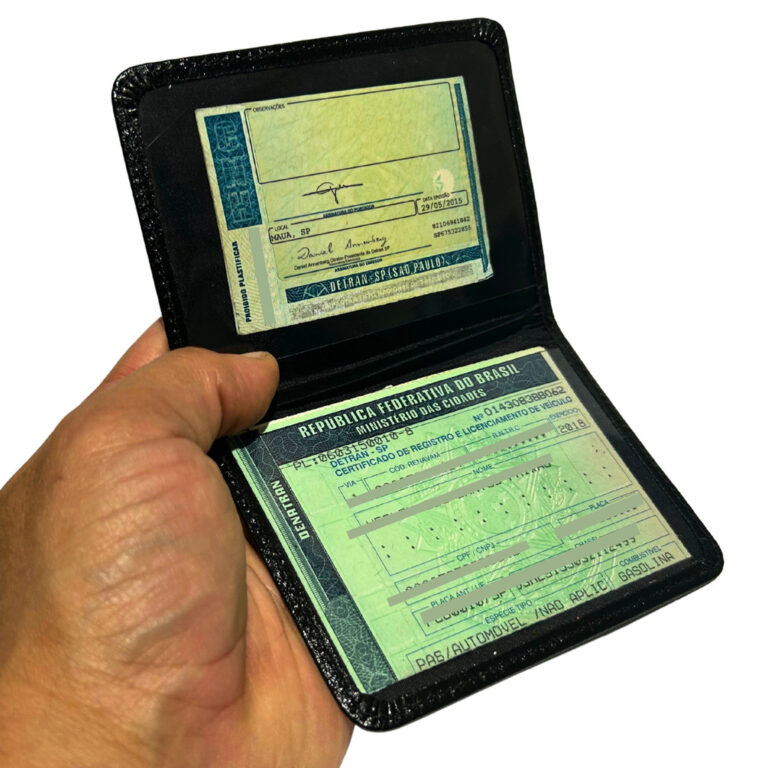 Porta documento de carro moto de couro organizador