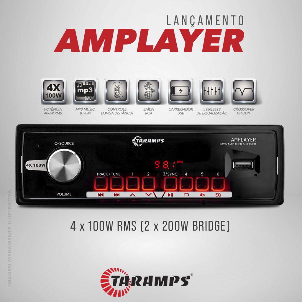 Radio Amplificador Taramps Amplayer G2 Bluetooth USB RGB 400w 2 OHMS Controle Remoto Para Carros Emb