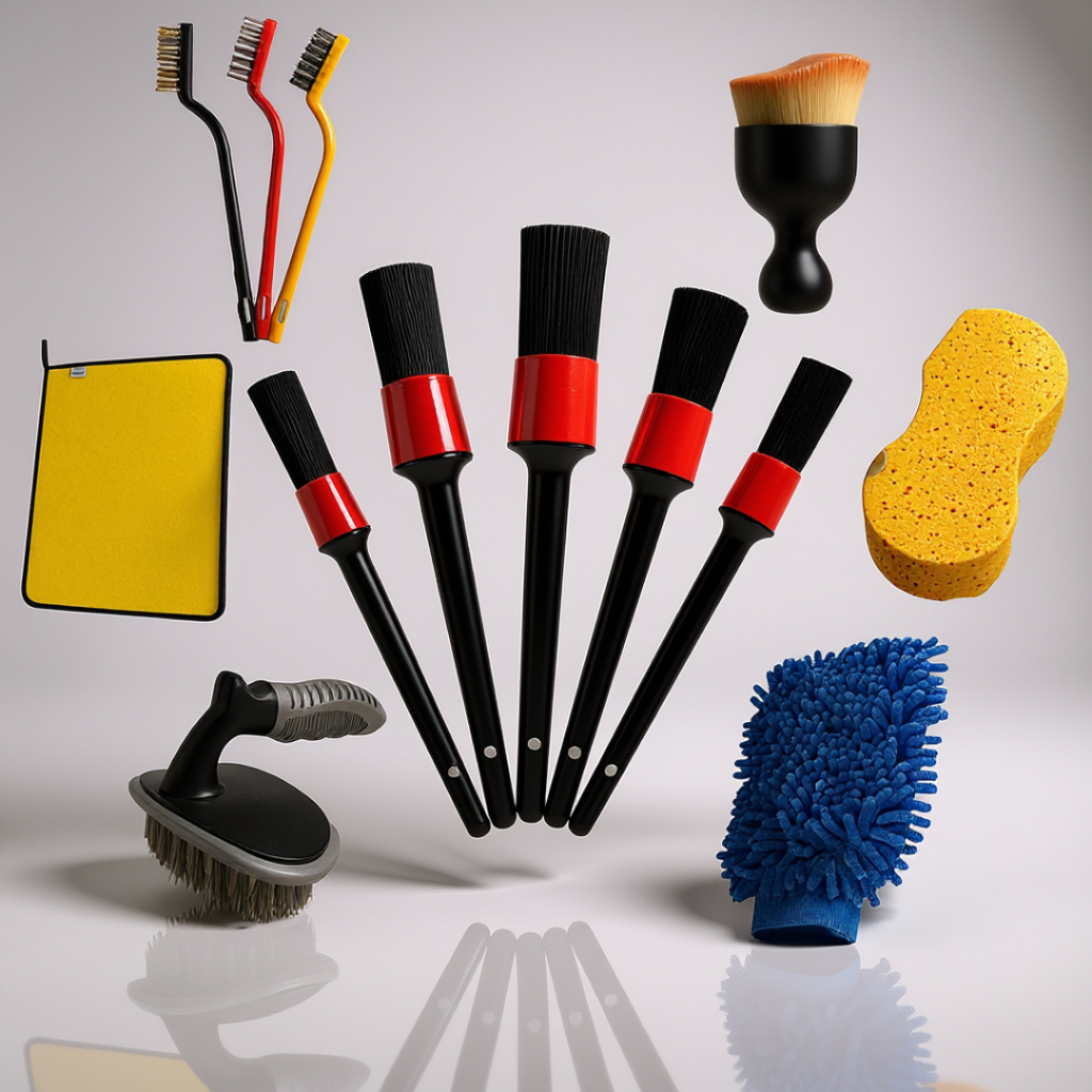 Kit Automotivo Pincel Luva Flanela Microfibra Detalhamento Limpeza Interno e Externo Luva Escova de