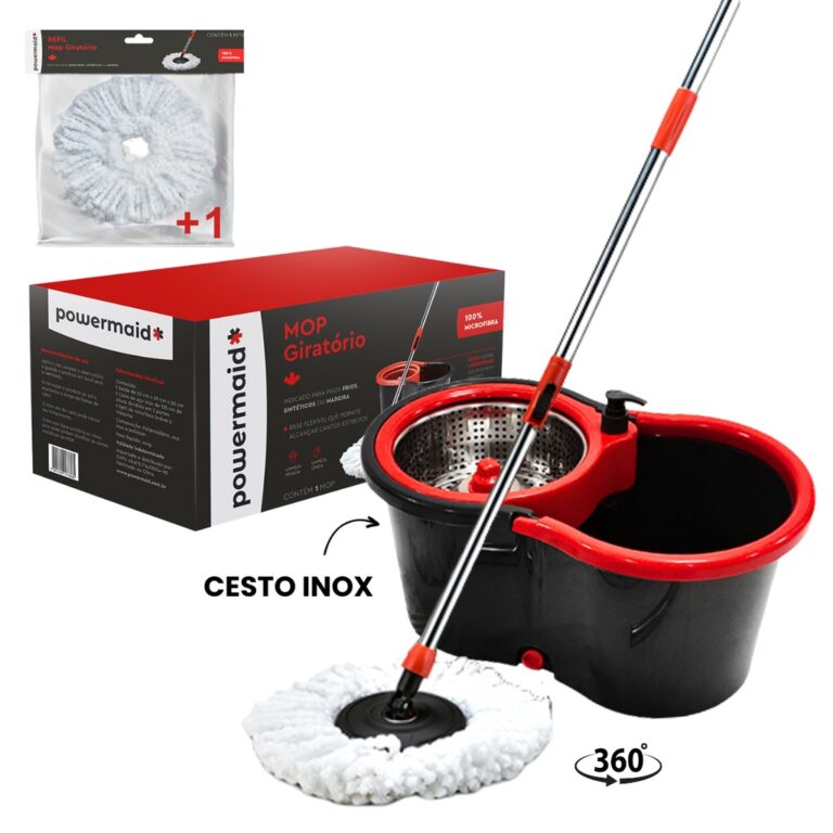 Mop Giratório Cesto Inox + Refil Limpeza Balde Es
